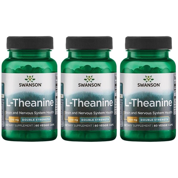 Swanson Amino Acid Double Potency Suntheanine L-Theanine 200 Milligrams 60 Veg Capsules 3 Pack