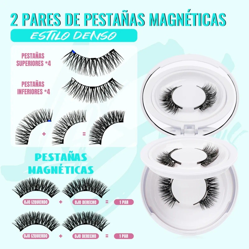 Kit De Pestañas Postizas Magnéticas Con Clip 2 Pares