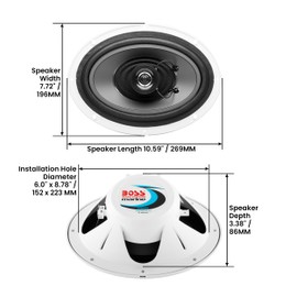 BOSS Audio Systems MR690 6x9 Inch Marine Speakers - 350 Watts Per Pair, Coaxial, 2 Way, Full Range, 4 Ohms, Weatherproof