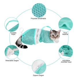 Ameami Cat Bag for Bathing Set with Cat Grooming Washing Bag Adjustable Pet Shower Brush - Cat Bathing Mesh Bag Anti Scratch Anti Bite Soft Durable for Cats & Dogs Restraint Grooming Nail Trimming Washing