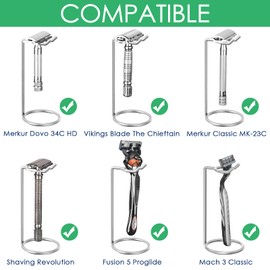 Linkidea Safety Razor Holder Stand, Shaving Brush Stand Deluxe Men's Stainless Steel Travel Shave Razor Holder - 4.7" (Silver 12cm)