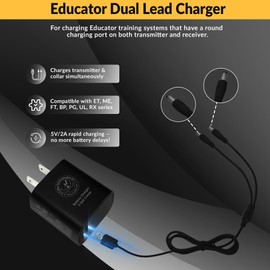 Educator Dual Lead Charger for Series ET, ME, FT, BP, PG, UL, and RX-1000 Training and Bark Collars with Round Charging Ports