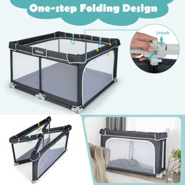 INFANS Baby Playpen Foldable, 50’’x50’’Large Playard for Toddlers with Gate, Soft Visible Mesh, Indoor Outdoor Kids Activity Center Baby Fence with 4 Handlers 50 Ocean Balls (Black)