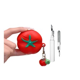 [3 in 1] SKPY Cute Case Compatible with Airpods Pro/Pro 2 with Keychain and Cleaning Kit,Soft Silicone 3D Cartoon Tomato Design Shockproof Cover for Women