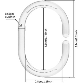 Plastic Shower Curtain Rings Hooks for Bathroom Shower Window Rod (Clear 12 Pack)