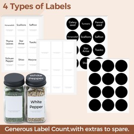 ComSaf 15Pcs 4oz Glass Spice Jars with Shaker Lids, 93 Labels, a Handy Funnel, a Pepper Grinder, Empty Spice Containers and Square Spice Bottles for Kitchen and Seasoning