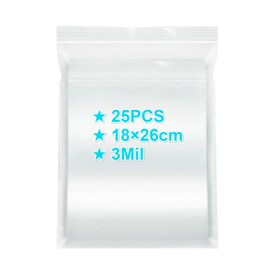 Resealable Ziplock Bags 18×26cm, 25PCS, 3 Mil Extra Thick Medium Size Clear Plastic Grip Seal Bags with Lock Seal Zipper, Storage Pouches for Food Sandwich Mask Incense Packaging