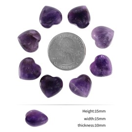 Amogeeli 10pcs Mini Healing Amethyst Crystal Heart Love Carved Pocket Stone Set, Polished Stone Heart for Chakra Reiki Meditation Decoration