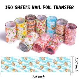 DANNEASY 150 Sheets Nail Foil Nail Transfer Foil Stickers Nail Art Decals Starry Sky Laser Flower Leopard Print Nail Design Nail Art Foil for Larger, Longer Gel Nails
