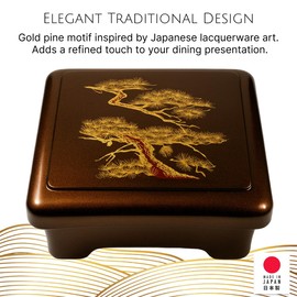JapanBargain 4121, Pack of 4 Japanese Lacquered Bento Boxes, Unagi Don Boxes Donburi Poke Box Traditional Japanese Lunch Box Made in Japan, Gold Pine