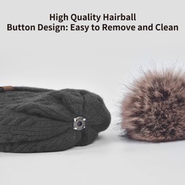 Womens Winter Beanie Hat Scarf and Gloves Set Girls Cable Beanies with Pompom Knitted Scarf Touch Screen Gloves Sets Ladies Black Knit Thick Warm Soft Fleece Lined Thermal Cap