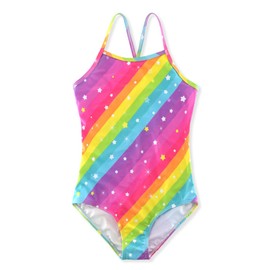 Big Girls One-Piece Swimsuit Quick Dry Beach Swimwear Bathing Suit Rainbow 8T