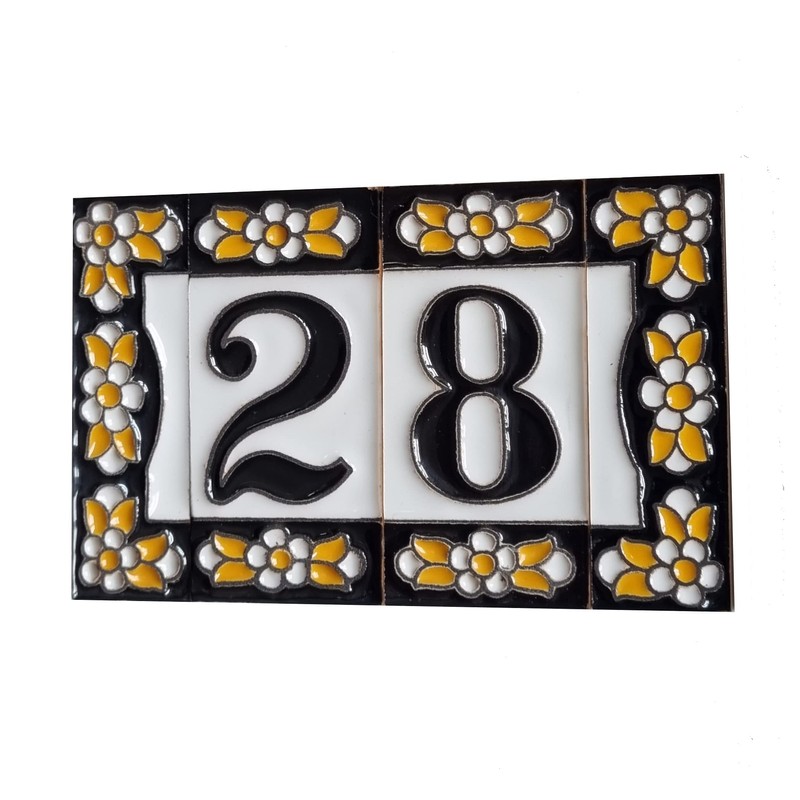 Spanish Flower Ceramic House Number Tiles 7.5cm x 3.5cm Filigree