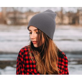 Simplicity Womens Beanie Grey Beanie Women Men Solid Color Plain Acrylic Soft and Lightweight Knit Ski Skull Winter Beanie Hat, Grey