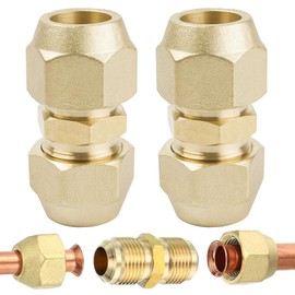Begpoee 2 Stück Klimazubehör-Doppelnippel für Kupferrohre, 1/2 Zoll Kupferrohrverbinder, Klimaanlage Kupferrohr Verlängerung, Mit Mutter, Messing Kupferrohrverlängerung für Sanitär(Gold)