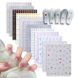 12 Sheets Star Nail Art Stickers, Silver Shinning Star Nail Stickers, Gold Self-Adhesive Metallic Nail Decals, Gel Nail Stickers for Nail Art, Holographic Nail Design Supplies Decoration for Women