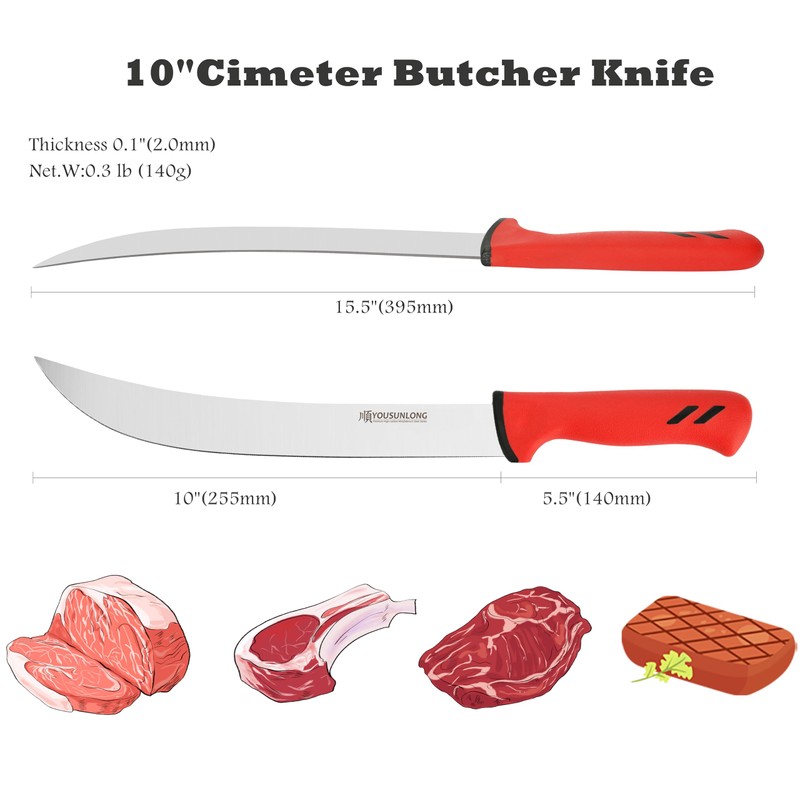 YOUSUNLONG Breaking Butcher Knife - 10 Inch Cimiter Steak Knives