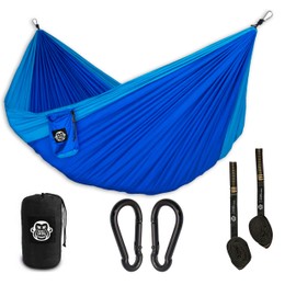 Monkey Swing Travel Hammock Ultra Light (275 x 140 cm, Max. 220 kg) in Set I Outdoor, Travel, Trekking & Camping Hammock, Travel Hammock, Garden Hammock, Beach (Blue/Blue)