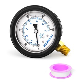 MEANLIN MEASURE 0~100Psi Stainless Steel Liquid Filled Pressure Gauge 1/4" NPT 2.5" FACE DIAL with Rubber Protective Sleeve, Lower Mount