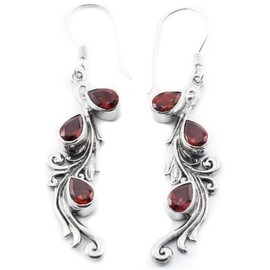 WINDALF Jewellery Earrings Alicia 5.4 cm Ruby Red Garnet Handmade 925 Sterling Silver, Fabric jewellery bag, Cubic Zirconia