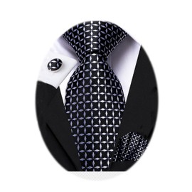 Hi-Tie Black White Extra Long Ties for Men 63'' Silk Men's Ties Set Dress Necktie and Pocket Square Cufflinks for Wedding