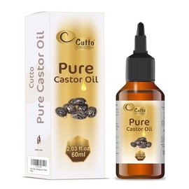 Cutto's Pure Castor Oil (2.03fl oz / 60 ml) Cold-Pressed, 100% Pure, No GMO, NO Heat treatment, Hexane Free Castor Oil - Moisturizing For Dry Skin,Hair Growth, Massage,Lash Growth