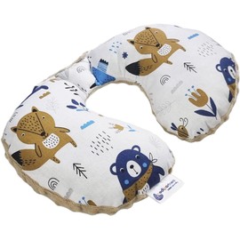 Medi Partners Neck Pillow Children's Neck Support 100% Cotton / Minky Baby Neck Pillow for Car Pushchair Car Driving Travel Sleep Neck Pillow Snooze Roll (Boho Animals with Beige Minky)