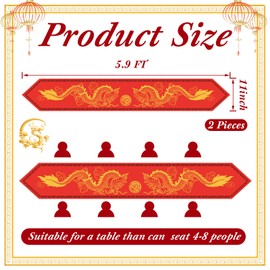 Chinese Dragon Printed Table Runner 11 Inch x 5.9 ft Dragon Table Decorations Asian Table Runner Chinese Party Decorations for Spring Festival Party Supplies Kitchen Dining Table Decoration (4 Pcs)
