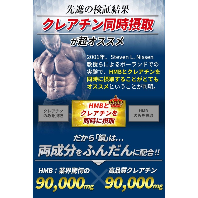 HMB Supplement Steel HMB 90,000mg, Creatine 90,000mg, Total over 180,000mg