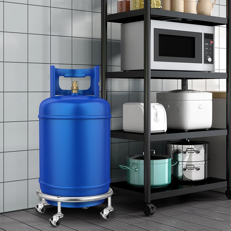 Luxshiny Movable Propane Cylinder Base, Propane Tank Stand with Wheels