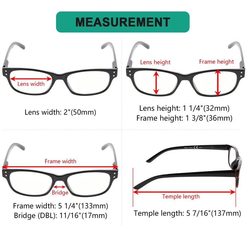 Eyekepper 5-pack Retro Vintage Lesebrille mit Federscharnieren Schwarz +4.00