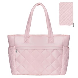 TILYMOL Quilted Puffer Tote Bag for Women - Large Work Bags With Purse - Ultra Lightweight Handbag for Travel, Pink