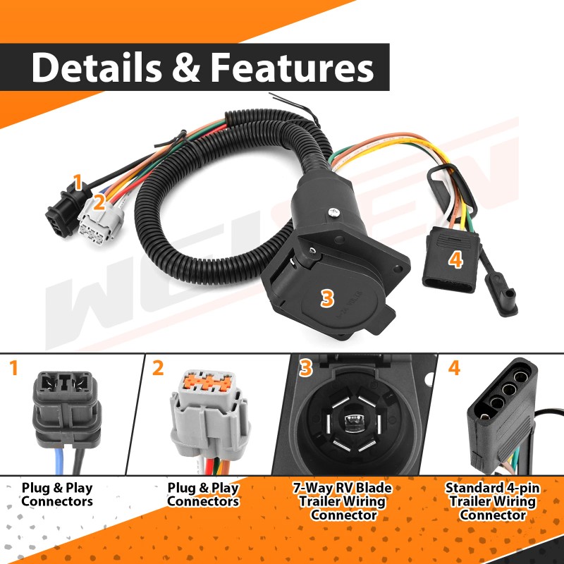 21ST For 2005-2025 Nissan Frontier 7 Way Trailer Wiring Harness