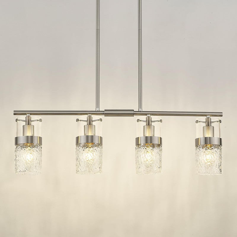 LMS 4-Light Brushed Nickel Island Chandelier Lights for Kitchen, Mid