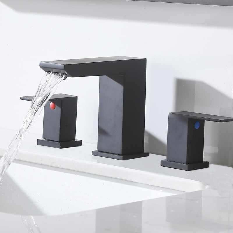 VCCUCINE Black Waterfall Bathroom Faucet 8 Inch Widespread Bathroom Sink
