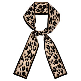 sourcing map Women's Leopard Ribbon Long Skinny Scarf Headband Neckerchief, beige