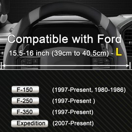 West Llama Customized Auto Car Steering Wheel Cover for Ford F-150, F-250, F-350, Expedition (Black+Gray-Large Size)