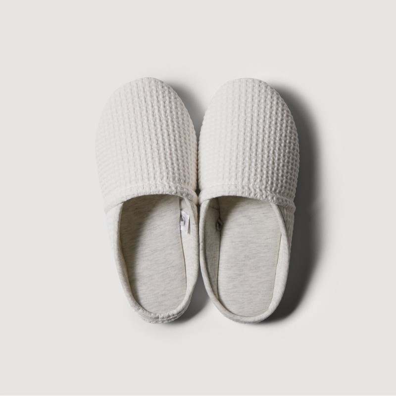 JAJU [JAJU] Waffle Cotton Washable Living Slippers (Women's)_White