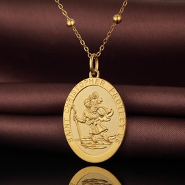 St Christopher Necklace Saint Christopher Necklace for Men St Christopher Medal Gold Plated St Necklace for Women Men St Christopher Protector Talisman Pendant 26 Inch