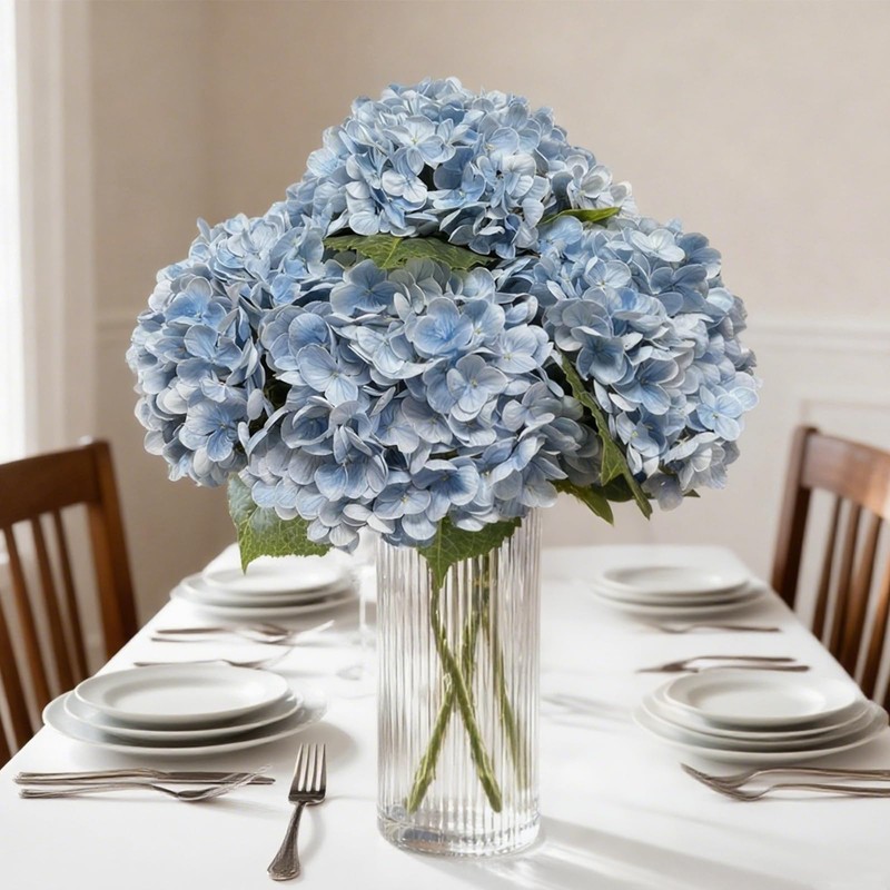 3 Pcs Blue Hydrangea Artificial Flowers, 21" Real Touch Fake
