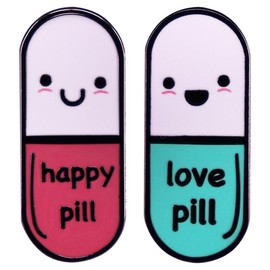 Ficsowy Funny Enamel Pin Love Happy Pill Gift for Medical Workers Medical 2 Pieces Set Nursedoctor Graduation Student Chemistry Gift for Friends (Pink)