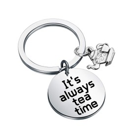BAUNA Tea Keychain Tea Lovers Gift It's Always Tea time Alice Mad Hatter Quote Inspired Gift with Teapot Charm (Tea keychain)