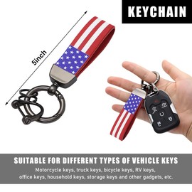 povtii American Flag Car Keychain, Auto Keychain with Zinc Alloy Ring, 360 Degree Rotatable Key Fob Holder, Car Accessories (Red&Black)