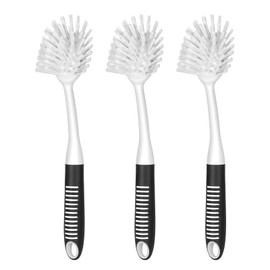 SetSail SetSail Dish Brush with Handle, 2 Pack Stiff Bristles Dish Scrubber with Built-in Scraper Dish Scrub Brushes for Cleaning Dishes, Pots and Pans, Kitchen Sink, 3 Pack, Black White