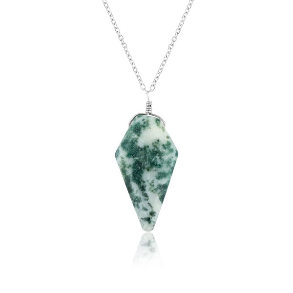 CRYSTALIS Natural Moss Agate Gemstone Crystal Pendant Necklace, High Grade
