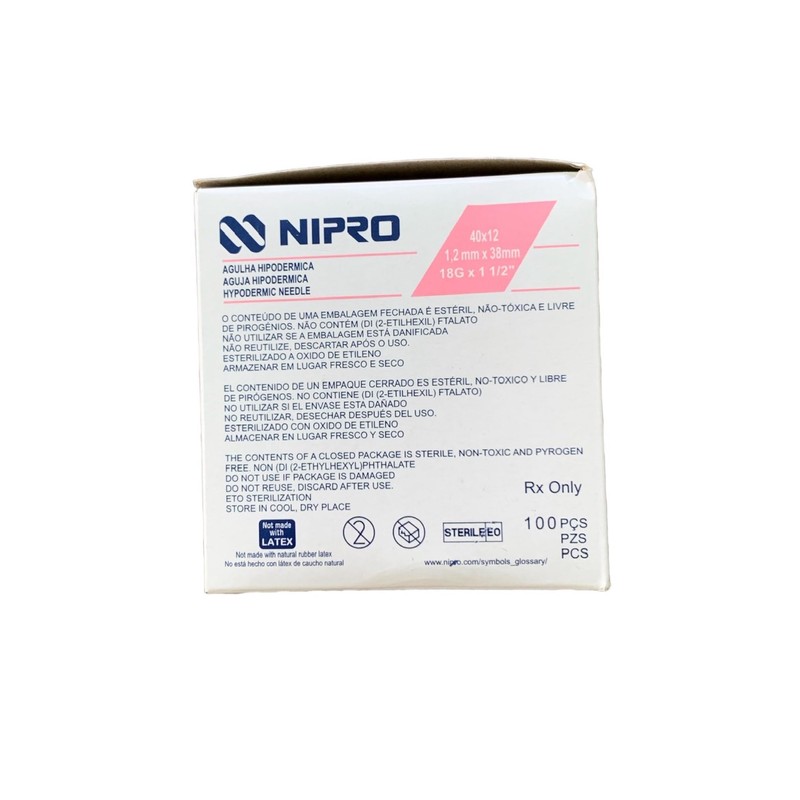 Nipro Aguja Hipodérmica 18G x 1 1/2" Rosa Caja 100