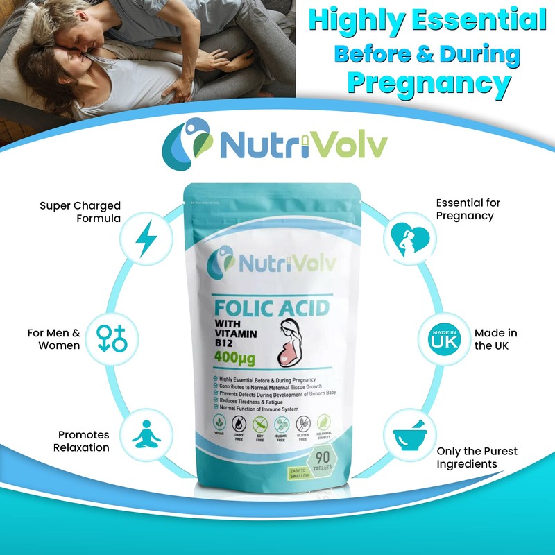 Folic Acid 400µg with Vitamin B12 Supplements for Pregnancy &