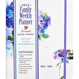 2024 Hydrangeas Family Weekly Planner (18 months, July 2023 to Dec 2024)