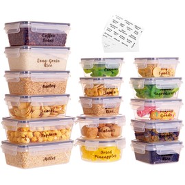 XOTAISM 24 Pcs Reusable BPA-Free Plastic Food Storage Containers With 248 Pantry Food Labels Preprinted, Microwave & Freezer Safe, Stackable Kitchen Meal Prep Storage Bowls With Airtight Lids Set