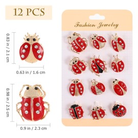 WRITWAA 12Pcs Ladybug Brooch Pins Small Rhinestone Ladybug Lapel Pins Bling Clothing Decorations for Shirts Dress Backpack Jacket Hat, Red